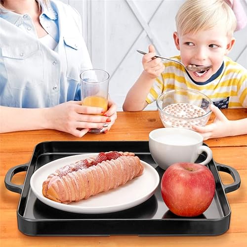 Miniatura 4 de Bandejas cuadradas para servir con asas, color negro melamina de 12.5 x 12.5 pulgadas, a prueba de derrames, juego de 2 bandejas para cocina,