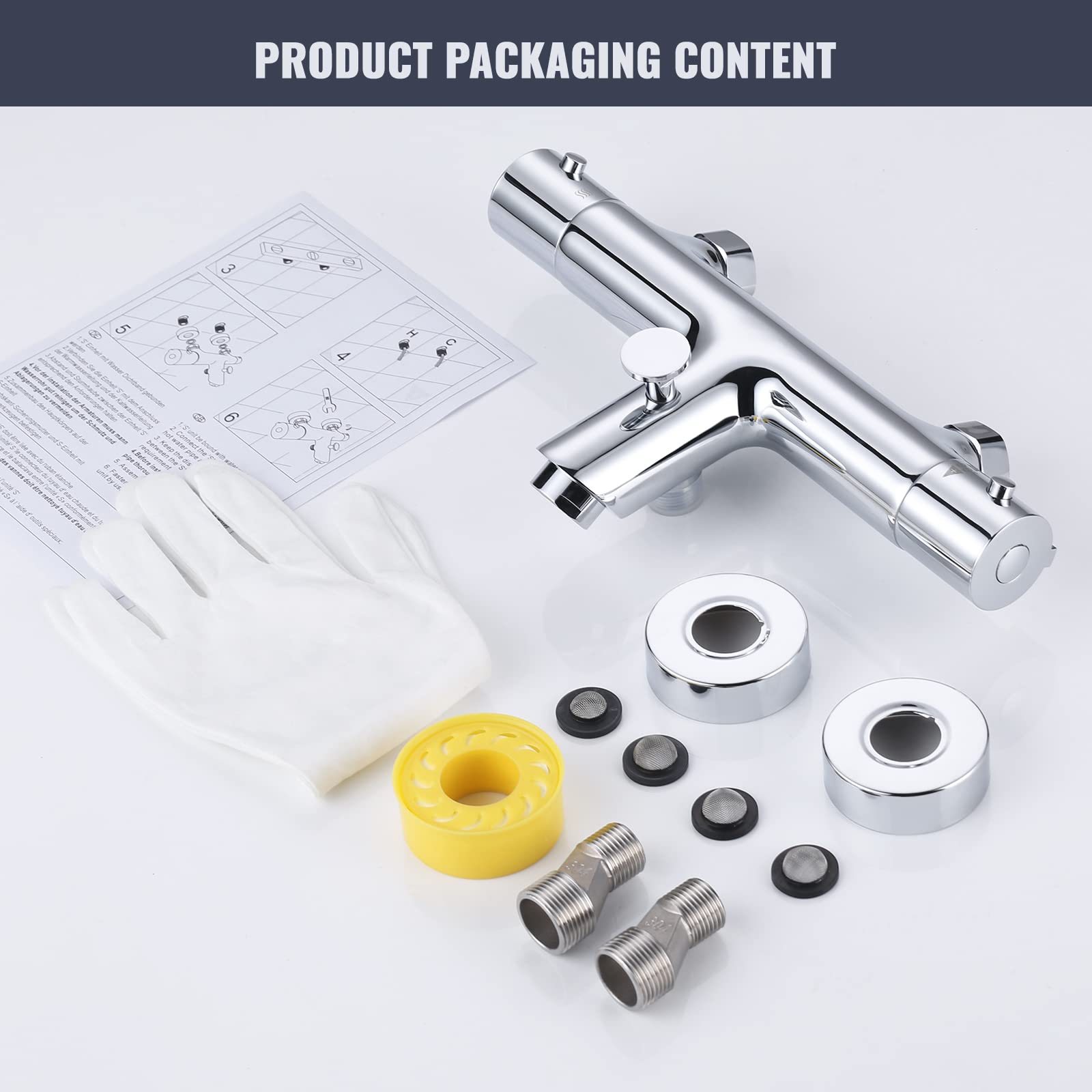 Termostatyczna bateria wannowa, miedziana bateria wannowa 38 ℃ z ochroną przed poparzeniem wannowa z oszczędzającym wodę perlatorem M24 do wanny (Ohne Handbrause)