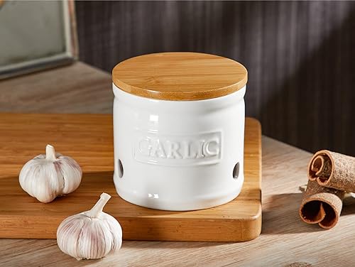 Miniatura 19 de ONEMORE Garlic Keeper con tapa, protector de ajo de cerámica de 4 pulgadas, rojo oscuro