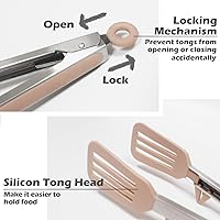 Vista 3 de Pinzas para Cocinar, Pinzas de Cocina de 12 Pulgadas con Puntas de Silicona, Juego de 3 Pinzas de Servir de Grado Alimentario, Rosa