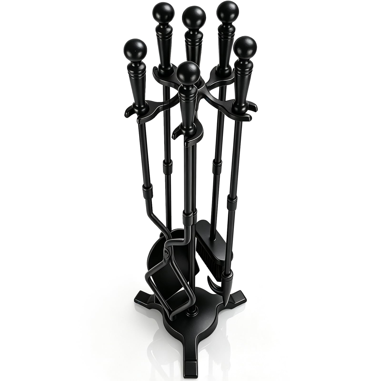 FEED GARDEN Set di attrezzi per camino, 78,7 cm, 5 pezzi, con supporto | Uso interno ed esterno, facile da montare, include pinze per camino, base in metallo stabile