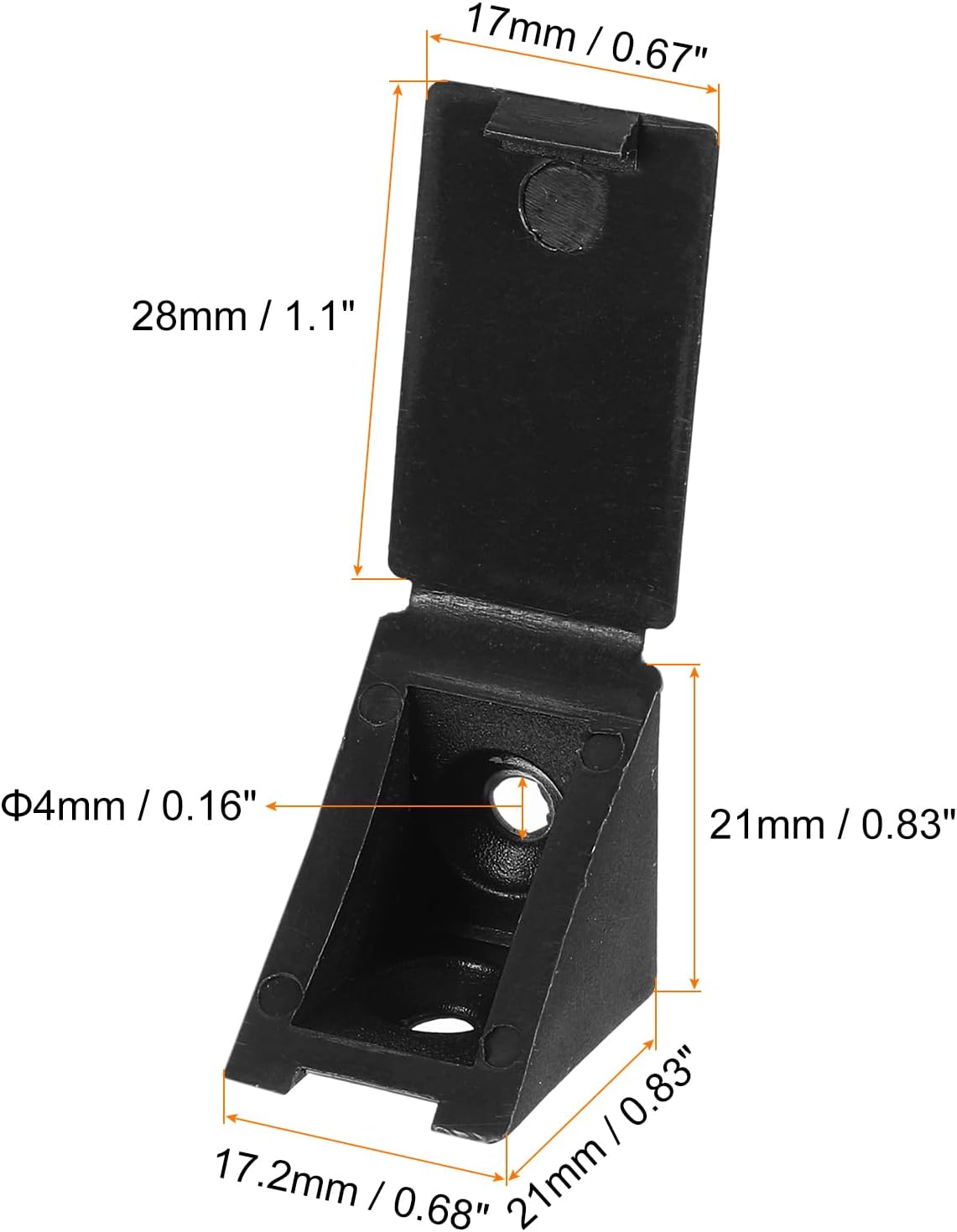 uxcell 10Pcs 90 Degree Plastic Corner Braces with Cover Cap, 17.2x21x21mm Nylon Shelf Right Angle Brackets with Screws for Cabinets, Cupboards (Black)