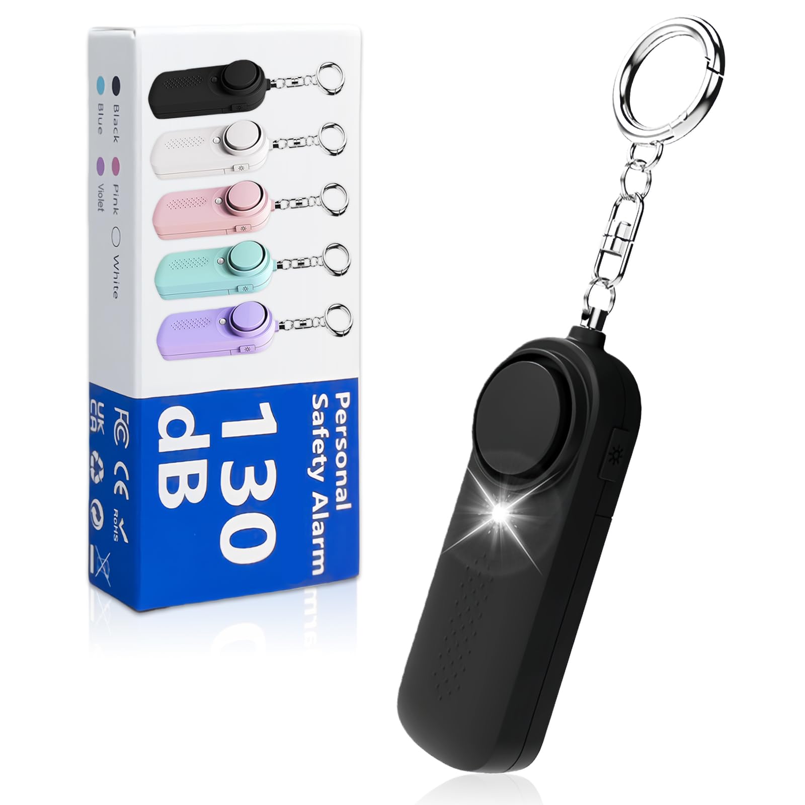 flintronic Alarma Personal de Emergencia,130dB Alarma Seguridad Autodefensa con Luz LED Llaveros, Alarmas de Bolsillo para Mujeres, Niños, Ancianos, Turno Nocturno (Negro)