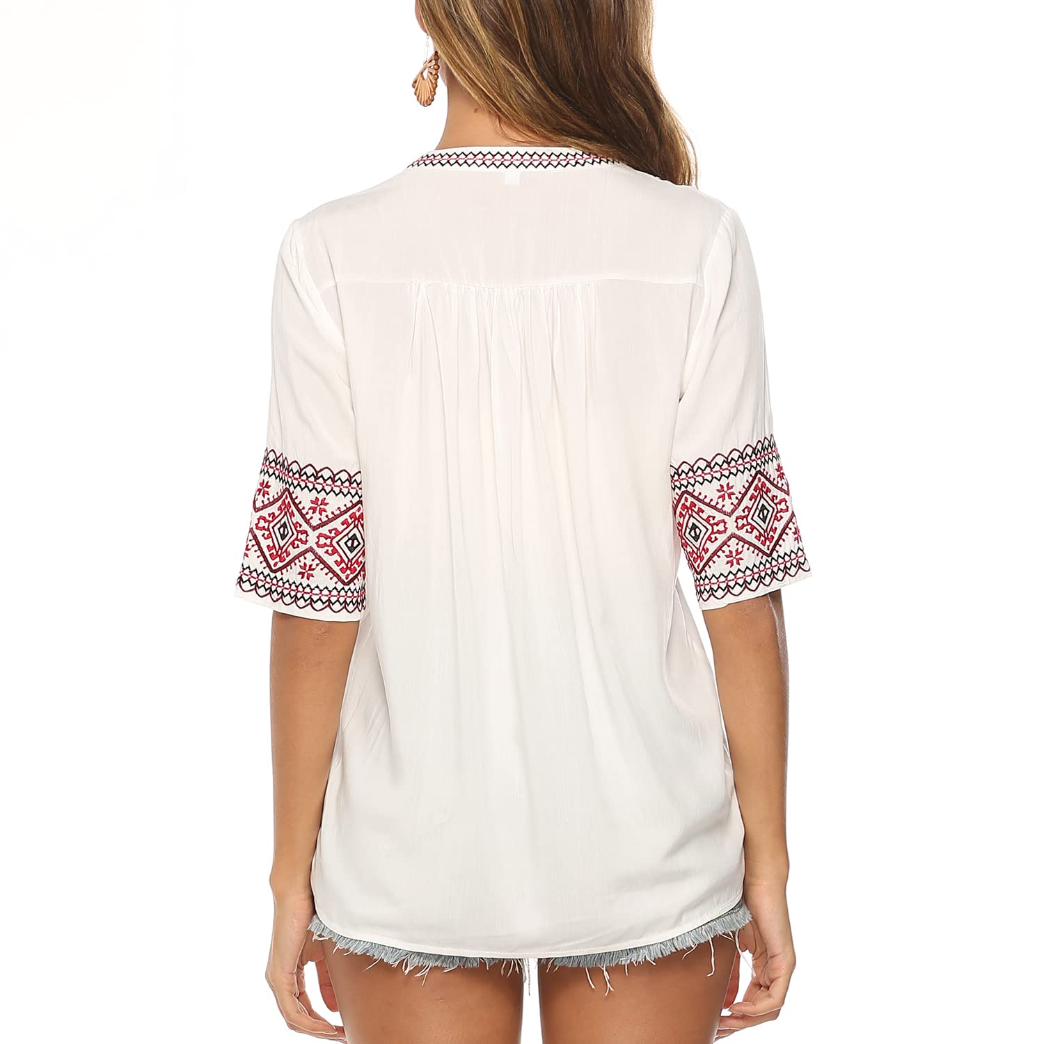Seasonal Ucraina Camicetta Estiva Donna Tunica Ricamo folcloristico Tops Boho Hippie Maniche Corte Top Allentato