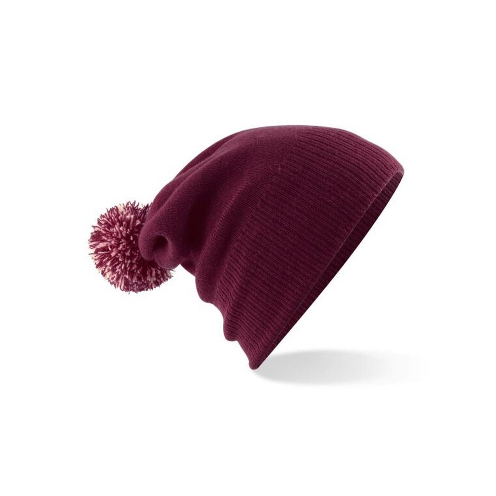 Unisex Beechfield Snowstar Duo Winter Knit Beanie Bobble Hat Burgundy/Off White One Size
