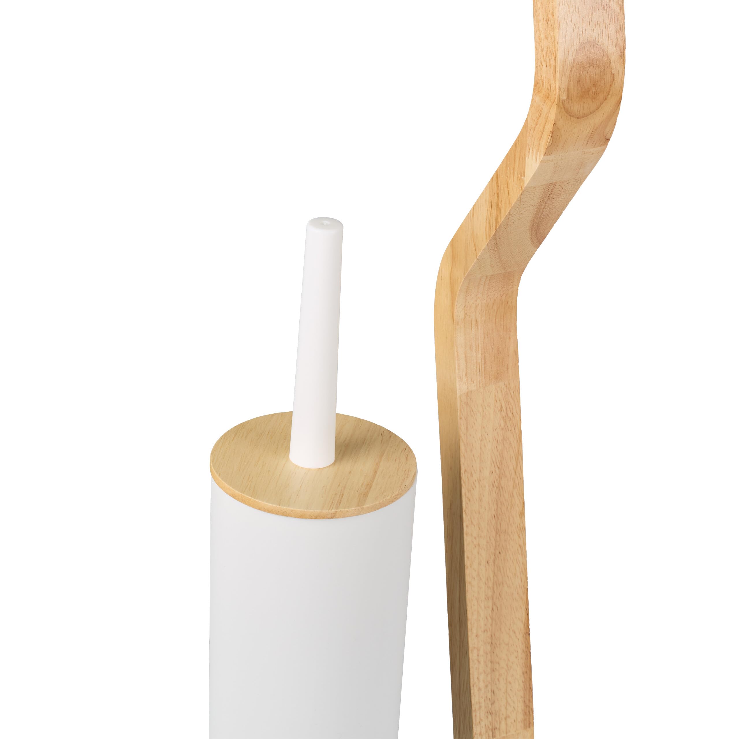 Relaxdays Escobillero y Portarrollos para Baño, 80,5x23x18 cm, Bambú, Vertical, Escobilla con Soporte, Blanco/Natural