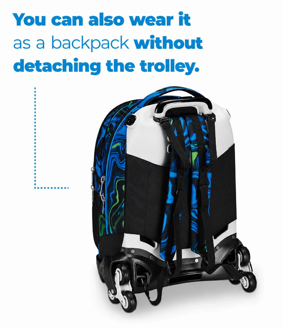 Seven Mochila escolar Detach con función trolley, mochila con ruedas, para escuela, deportes, ocio, a partir de 1er grado, 3 en 1, con compartimento para botella de agua, mochila pequeña, para niños