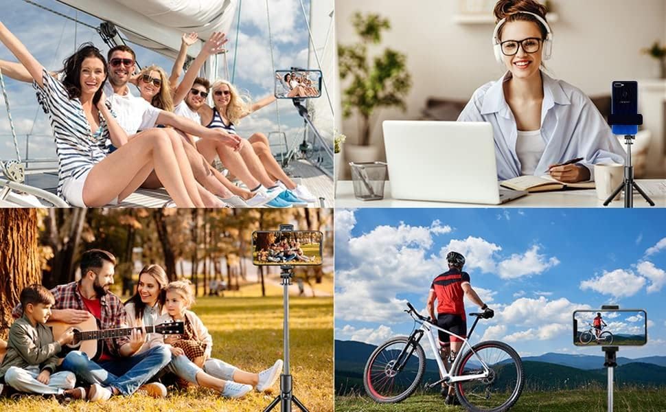 Miniatura 6 de Selfie stick extensible para selfie con control remoto inalámbrico y soporte para trípode, portátil, ligero, compatible con iPhone 1313 Pro1212