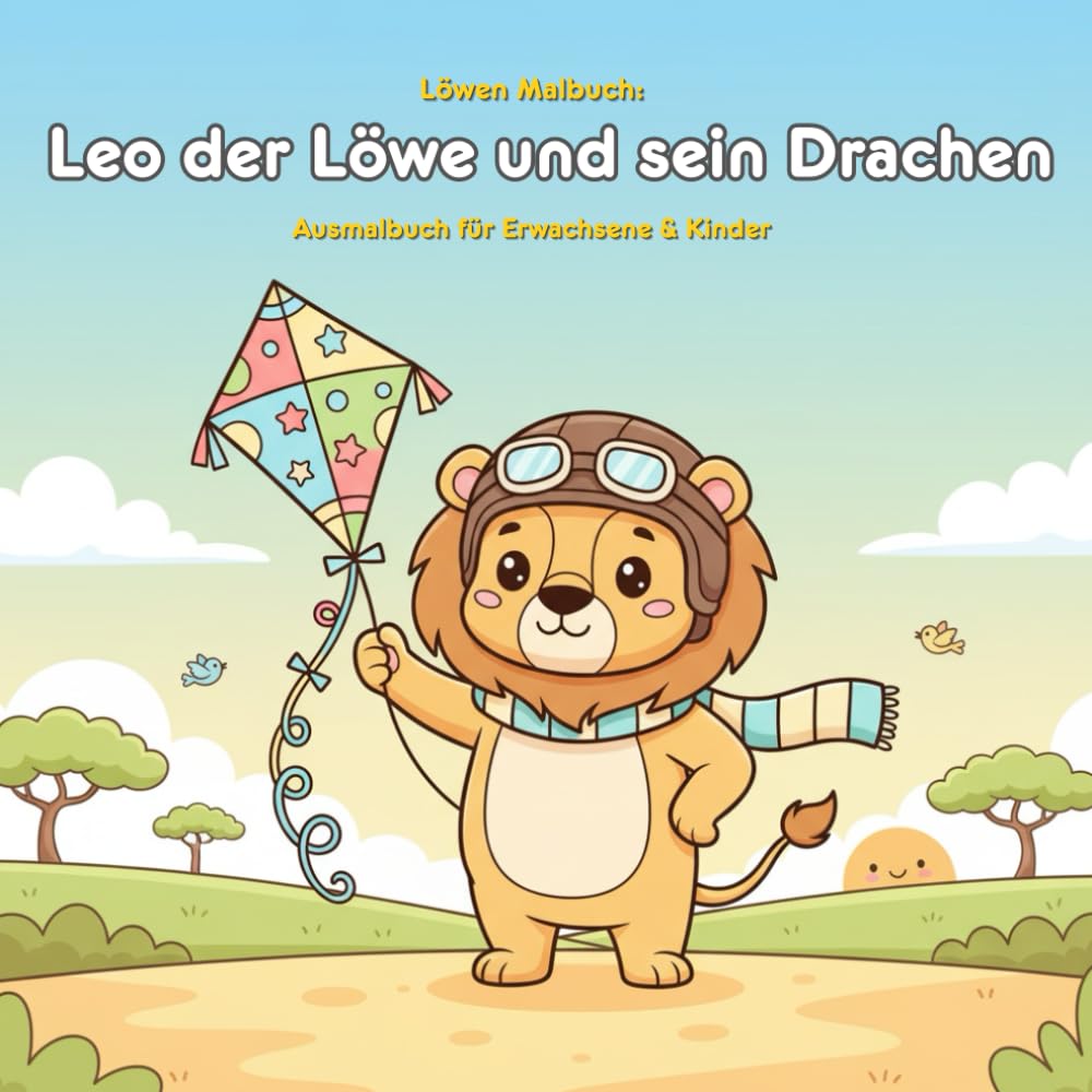 Leo der Löwe und sein Drachen: Geschichte & Malbuch: 36 Abenteuerliche Ausmalbilder | Ab 3 Jahren | Mutiger Löwe Leo in der Savanne | 21,59 x 21,59 cm