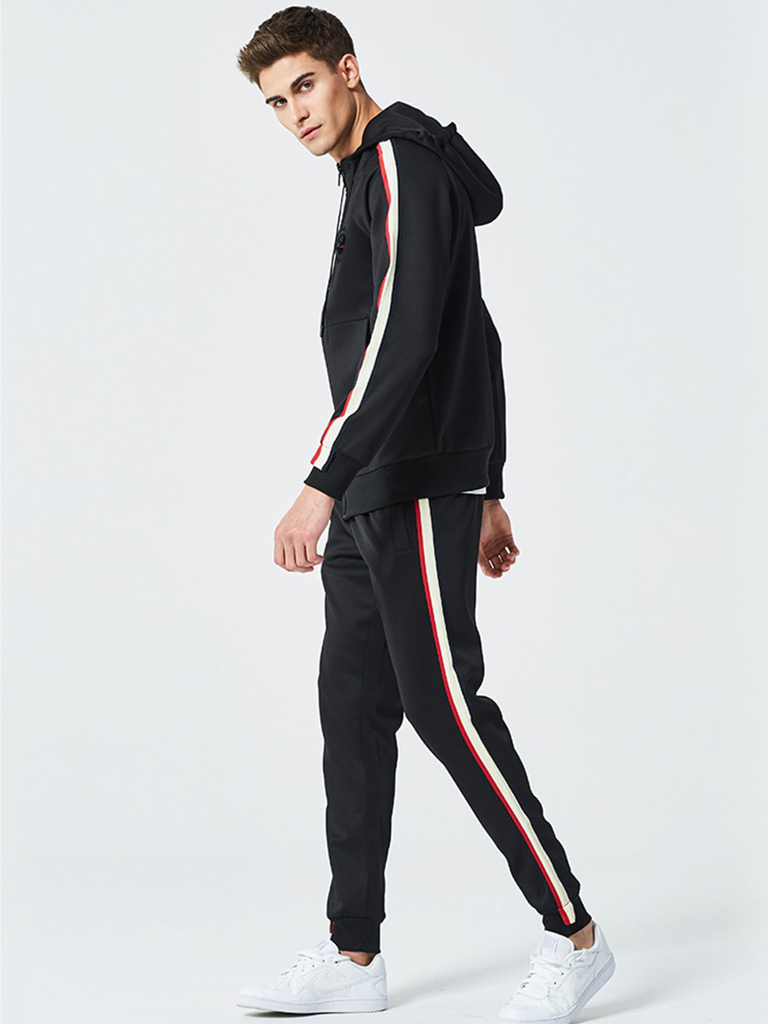 FTCayanz Tuta Uomo Manica Lunga Sportive Atletico Giacca Ginnastica Outwear Felpa con Cerniera Tute Activewear