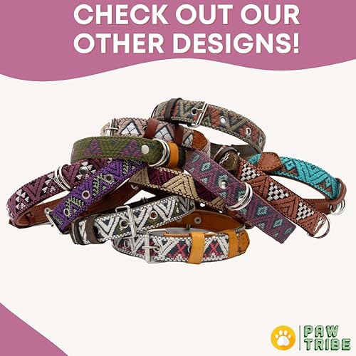 Miniatura 7 de Paw Tribe Collar occidental para perros, diseño bordado de cuero para perros pequeños, medianos y grandes, diseño azteca del suroeste para perros