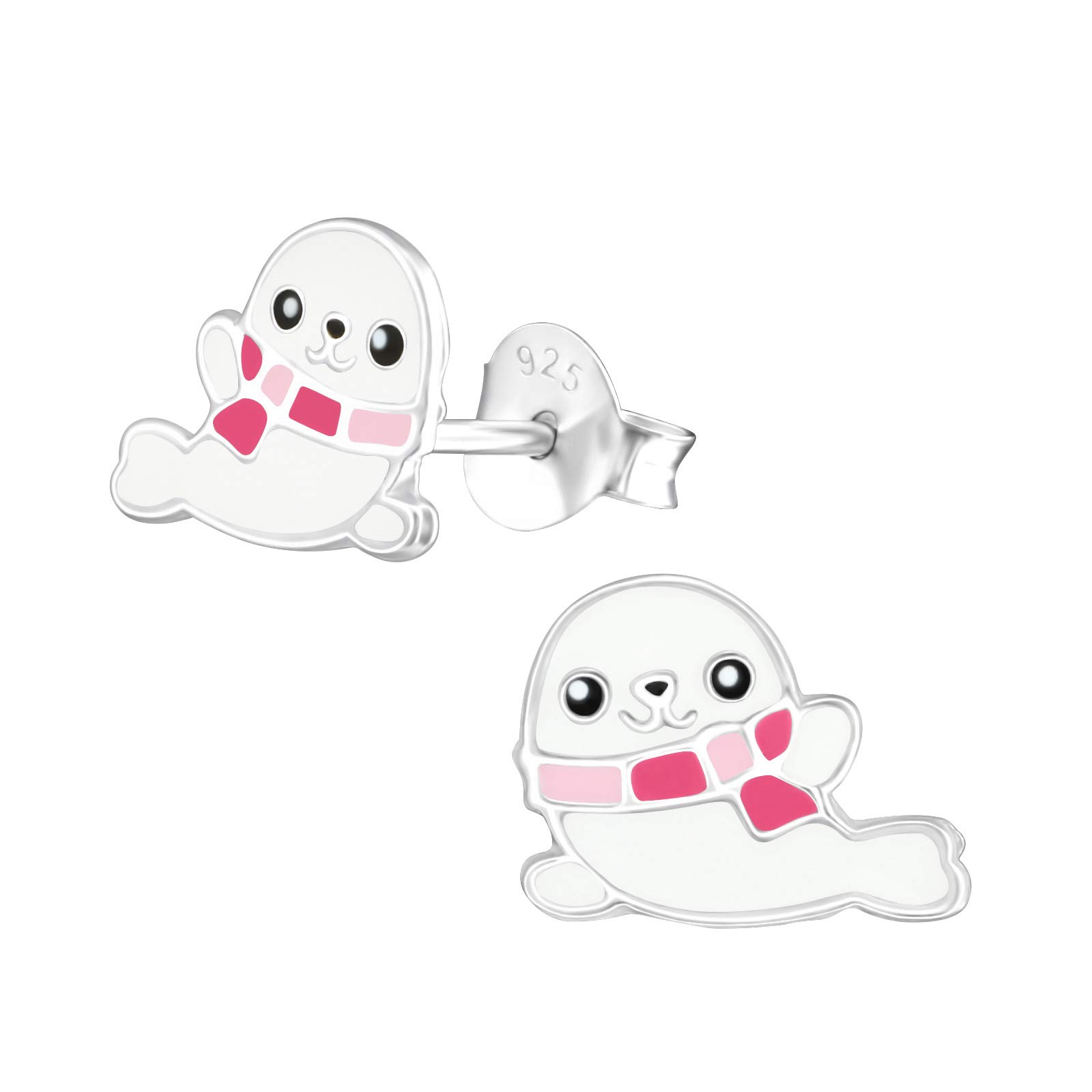 LaimonsPendientes infantiles para niña, joya infantil, 9 x 7 mm, color blanco, rosa plata de ley 925