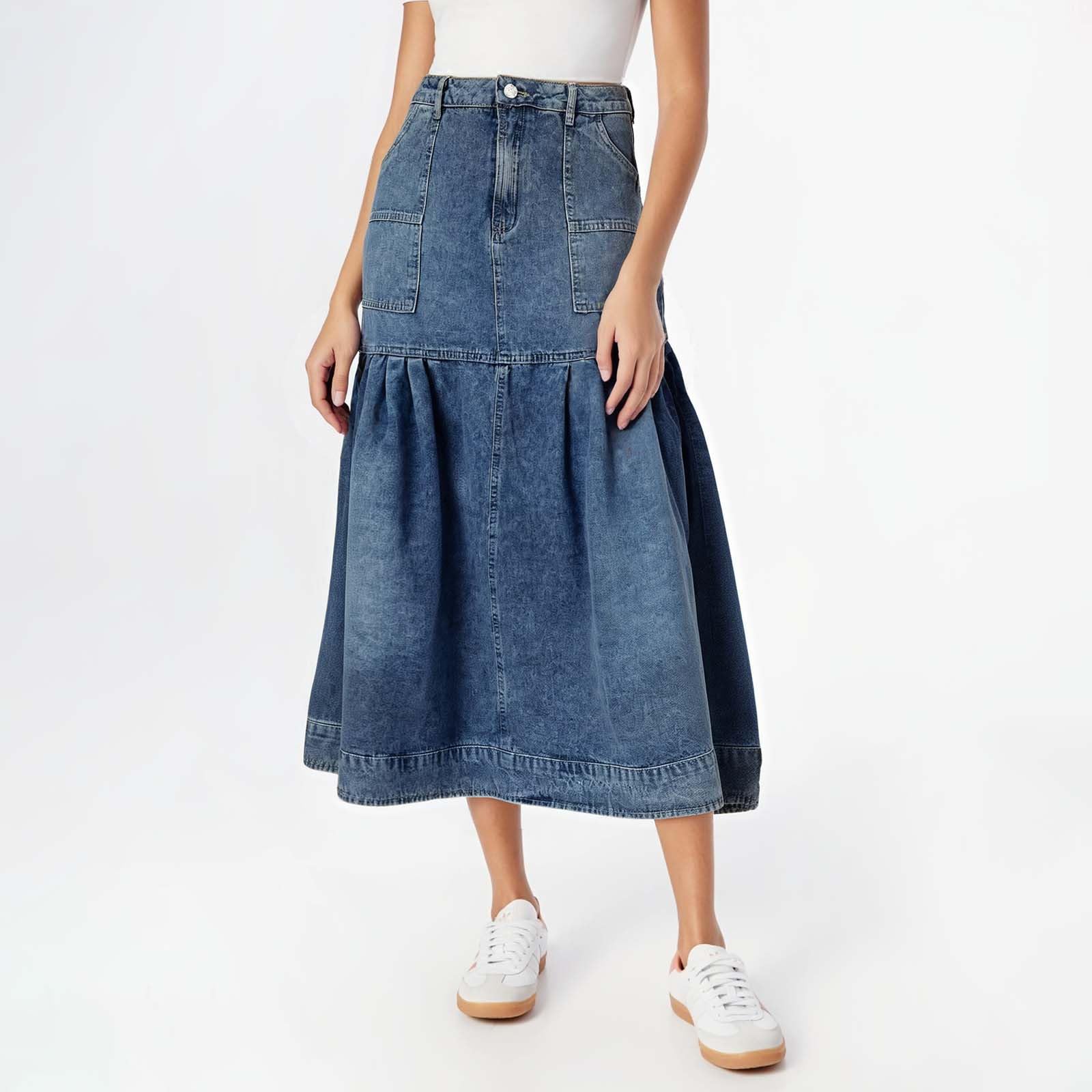 Sommer Rock Damen - High Waist A-Line Denim Rock Langer lässiger Street Style Fashion