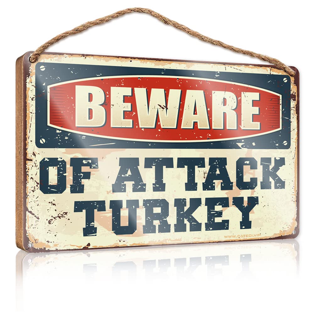 DTHA Personalized Front Door Sign Beware Of Attack Turkey Wooden Sign Funny Bathroom Decor Door Sign For Bedroom(23X35CM)