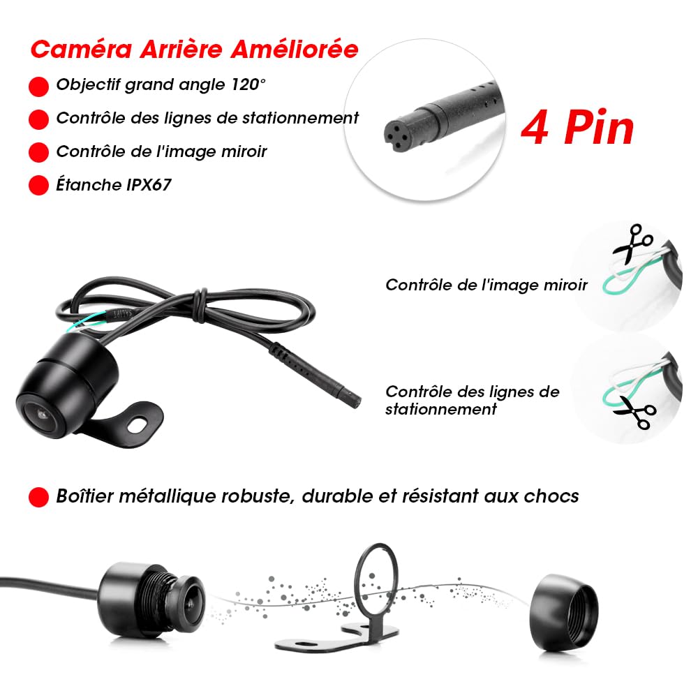 Caméras de Recul pour Voiture avec écran LCD 4,3" - Caméra de recul étanche IP68 - Système d'aide au stationnement