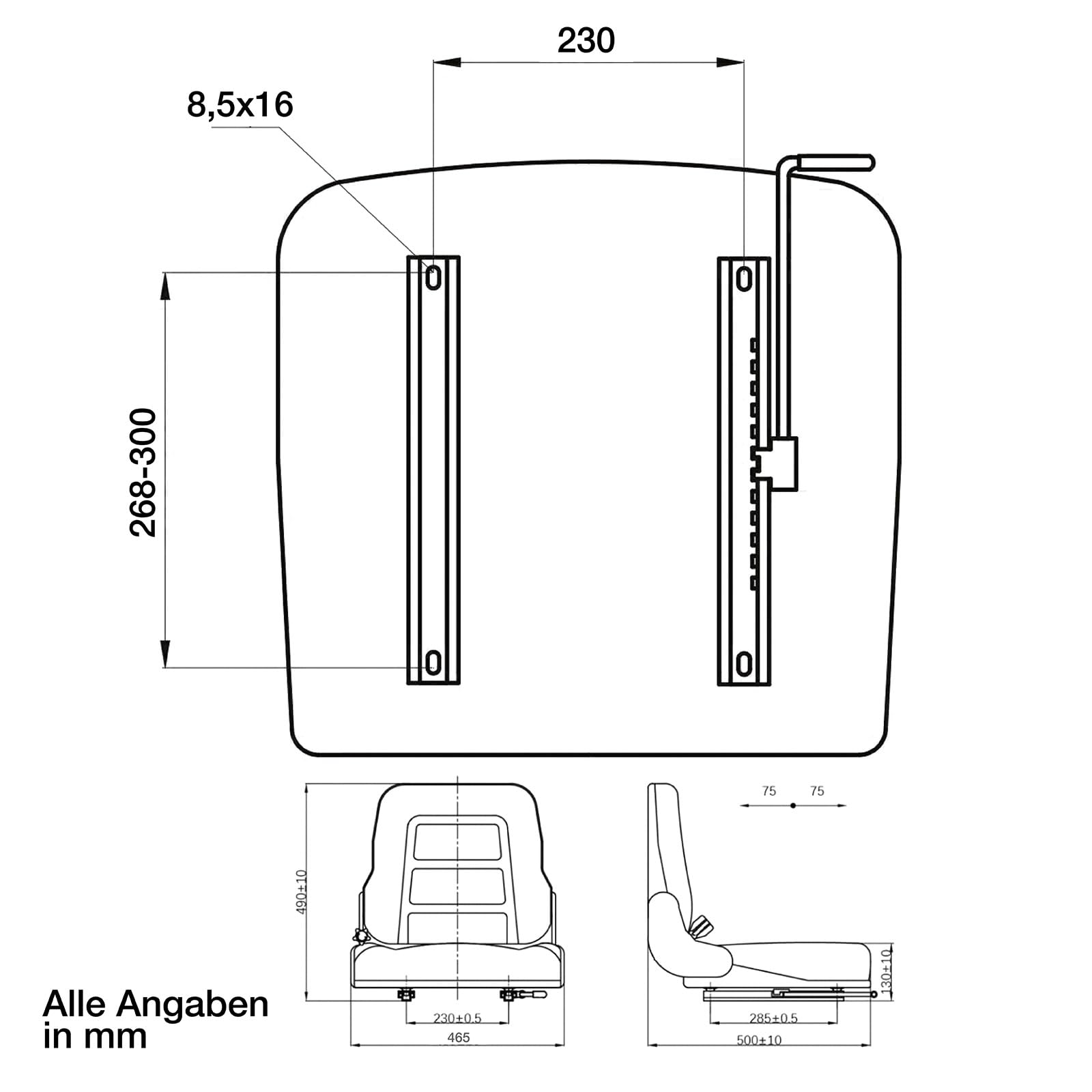 DEMA Staplersitz DSS 130 VL, universell passend, Kunstleder, wasserdicht, verstellbare Rückenlehne & Längsverstellung, für Stapler und Baumaschinen, PU-Schaum gepolstert