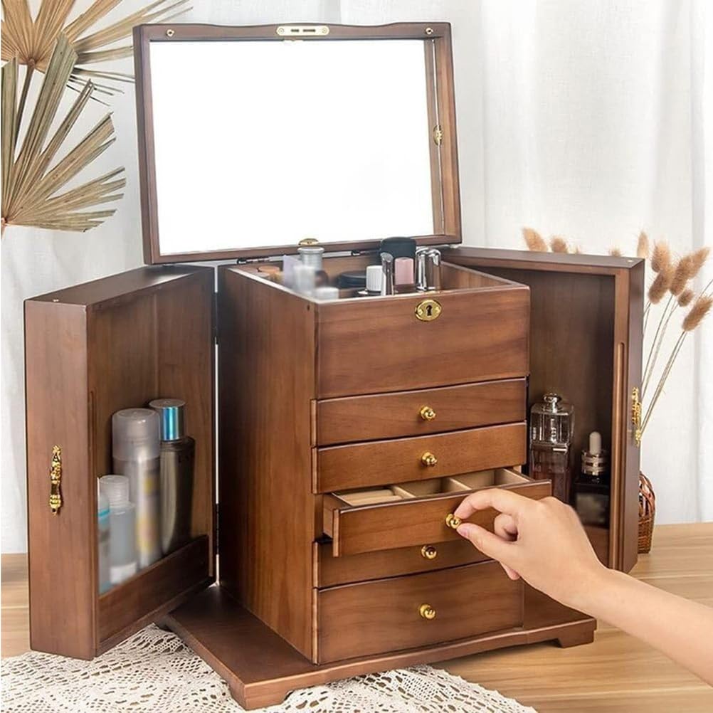 Hlixzoy Wooden Jewelry Storage Box – Large Capacity, Multi-Layer Vintage Organizer, Perfect for Storing Necklaces, Rings, And Other Jewelry