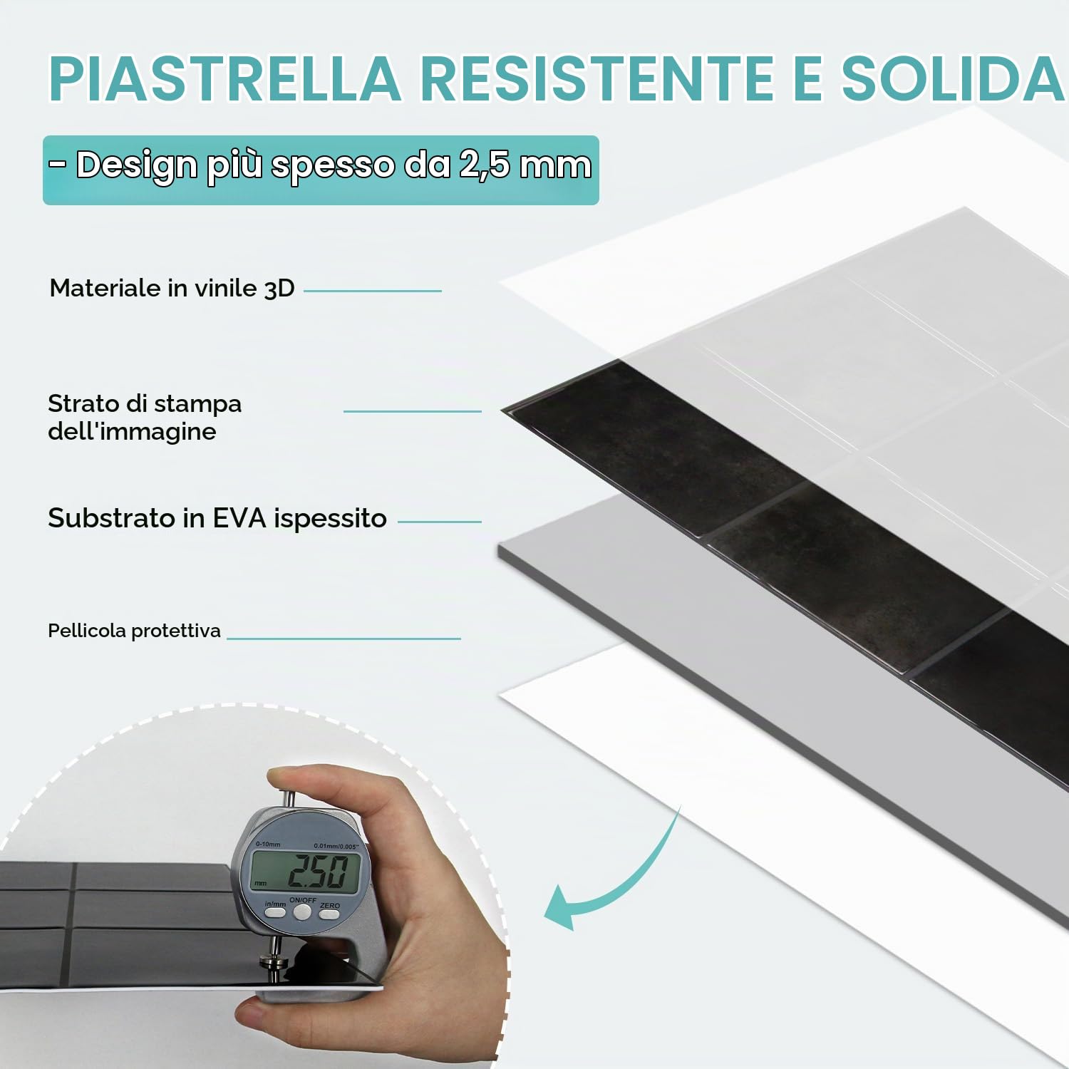 Commomy Più Spessi Piastrelle Adesive Cucina Nero, 10 pezzi | Paraschizzi Cucina Mattonelle Adesive Bagno, Vinile Pannelli Decorative 3D per Parete,30,5 x 30,5 cm