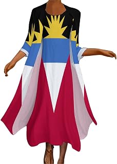 Dress Suit Skirts for Womens Summer Top Antigua and Barbuda Flag Casual V Neck Shift Dress 2XL