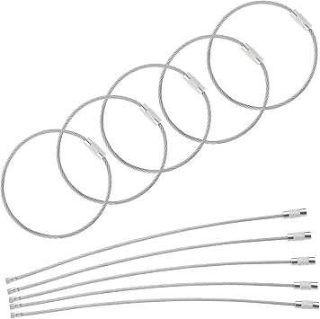 Mziart 5 Pack Stainless Steel Wire Keychain Cable 7 Inch Extendable Wire Ring Luggage Tags Loops Holder, Metal Key Rings Key Chain Keyrings Key Tags Keepers, Silver