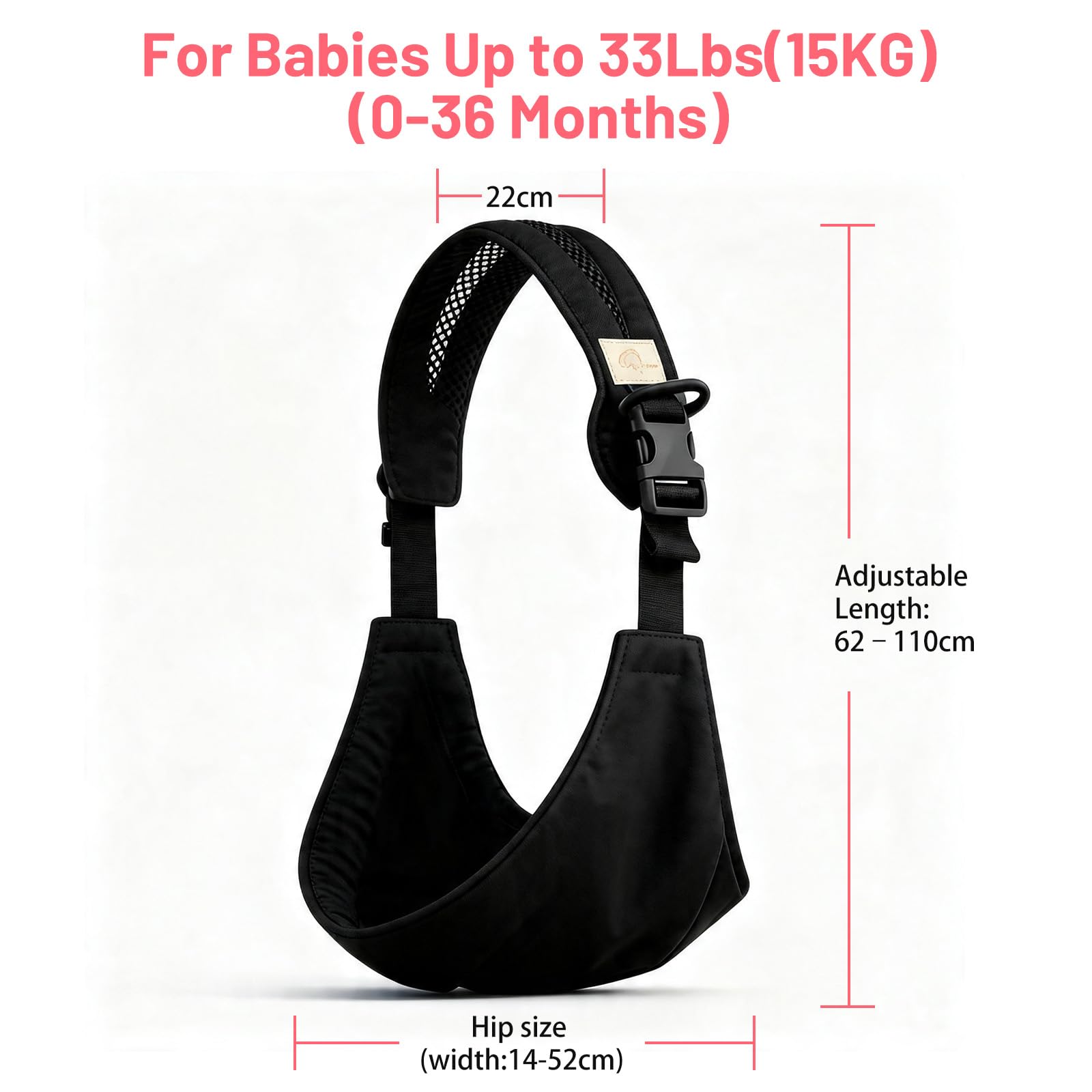 Mumgaroo Baby Sling, Adjustable Toddler Carrier Sling, Breathable Baby Sling Carrier with Thick Shoulder Straps for Newborn, Infant, Toddler, 0-36 Months (Black) — view 3