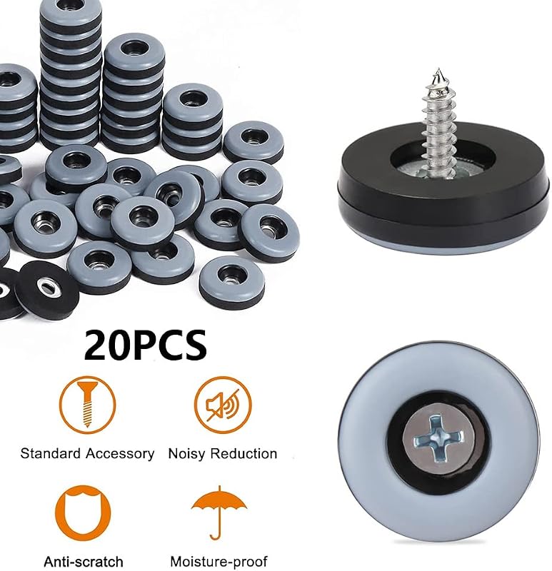 TXErfolg Teflon Bútorcsúsztatók - 20 db Kerek Fekete Padlóvédő (30mm) Rozsdamentes Csavarokkal és Fúróval - Bútorlábvédő Laminált, Fa, Csemp