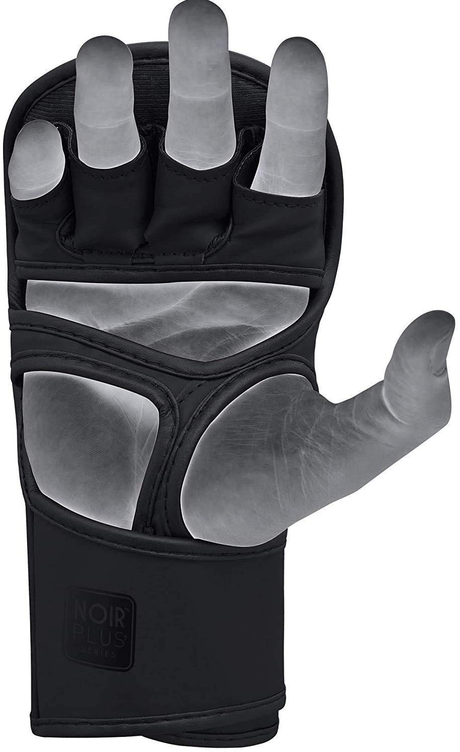 RDX - Guanti MMA per arti marziali e sparring, palmo aperto Maya nasconde pelle convessa guanti in pelle per Grappling, Kickboxing, Muay Thai, sacco da boxe e gabbia combattimento, nero opaco