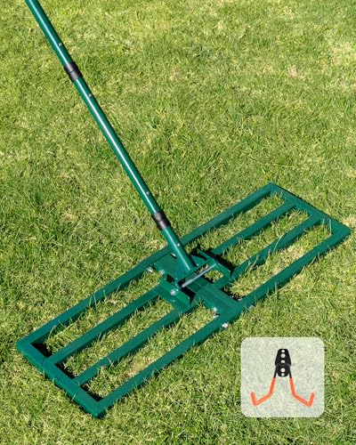 Rastrillo de Nivelación de Césped 76x25cm: JanTeelGO Rastrillo para Nivelar el Césped con Gancho de Montaje en la Pared, Rastrillo Nivelador para Césped Jardín, Campo de Golf
