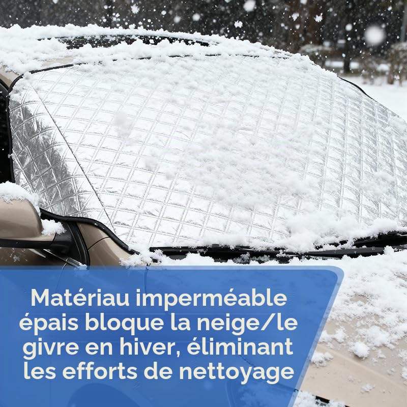 Couverture Pare-Brise Voiture, Bache Pare Brise Protection Couverture Repliable, Soleil et Poussière, Protection Réutilisable en 4 Couches pour Toutes Saisons, Facile à Installer-150 x 100cm