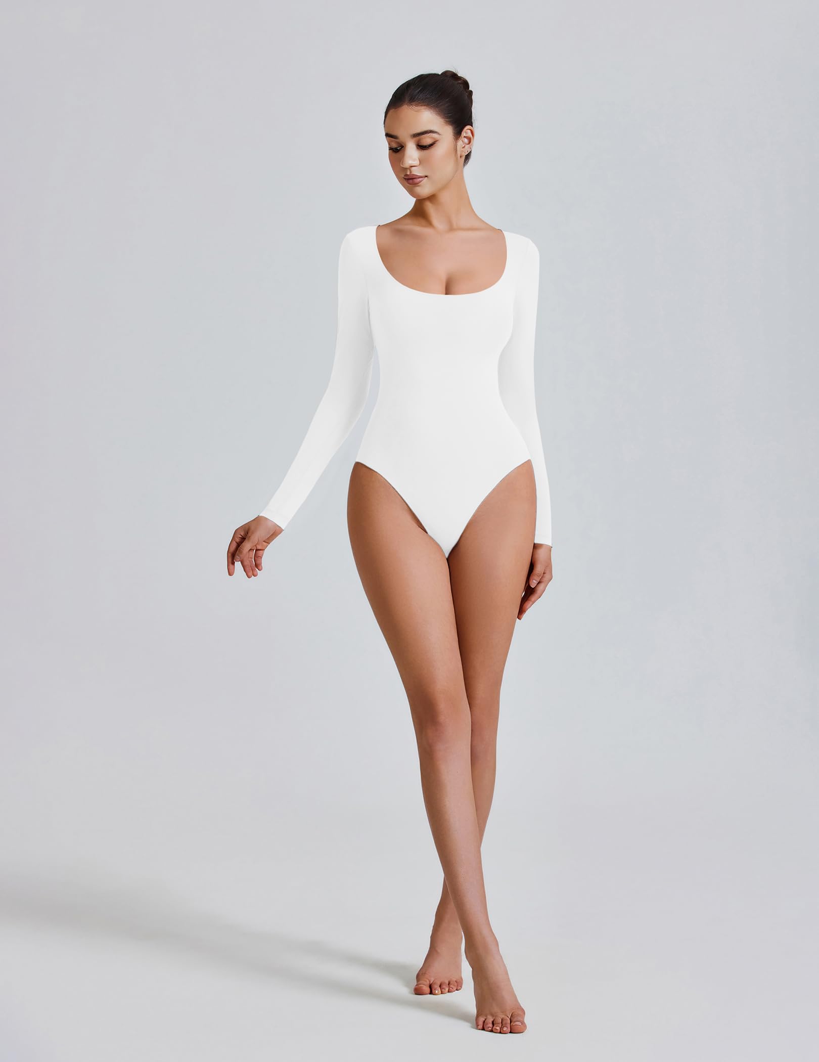 Avidlove Body de manga larga para mujer, cuello redondo, doble forro