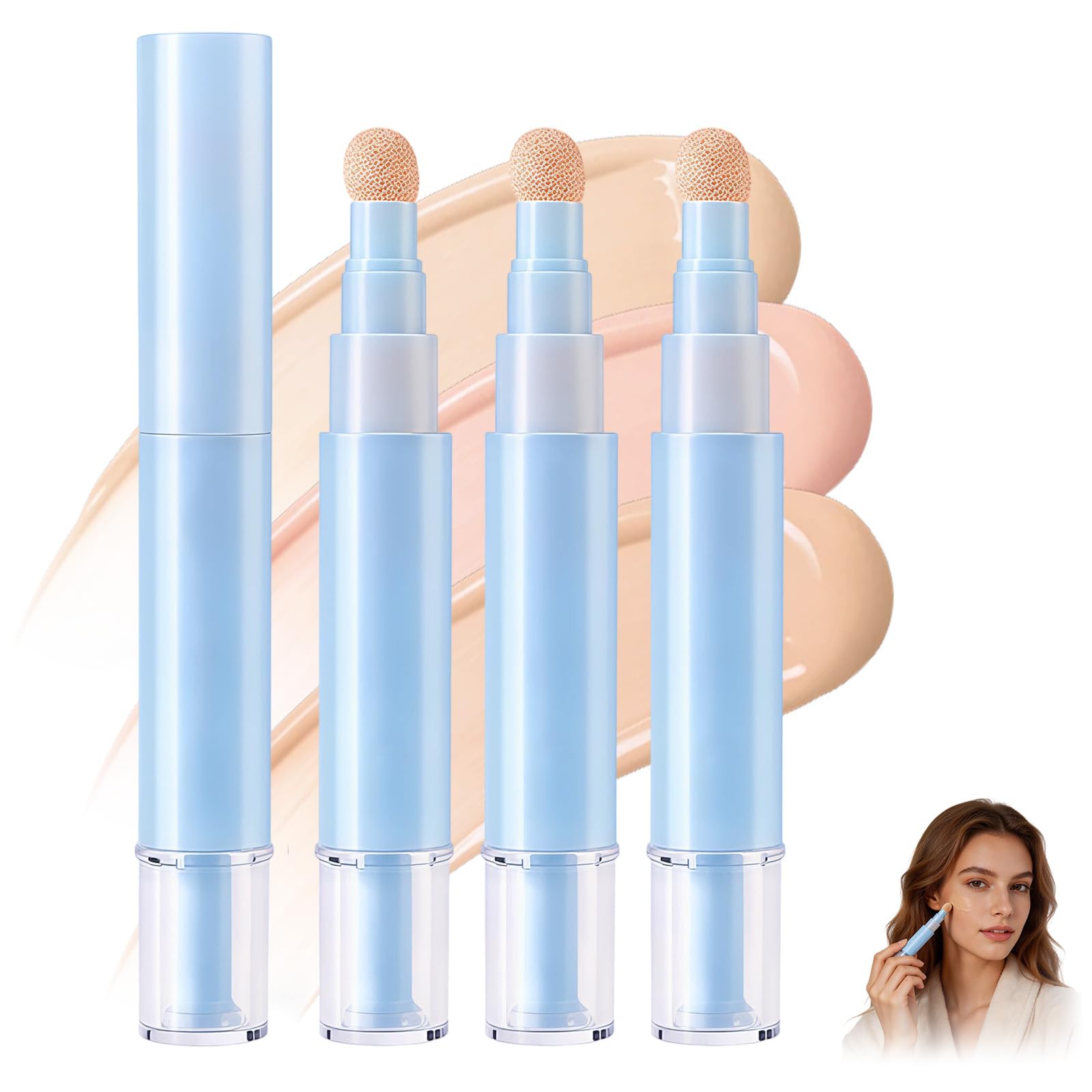 3Pcs Dual-Effect Concealer & Foundation Eye Concealer, 2-in-1 | Liquid Foundation & Eye Concealer Pen, For Blemishes, Redness & Under Eye Circle, Long-Lasting, Face Cream