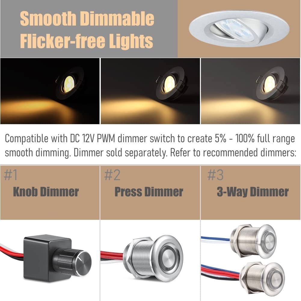 acegoo 2 x Faretti LED da Incasso 12V Camper Barca Orientabile 70° Downlight Soffitto Plafoniera per Roulotte Furgone Cucina Cartongesso, Angolo del fascio di 35° Alluminio completo(Argento 3000K)
