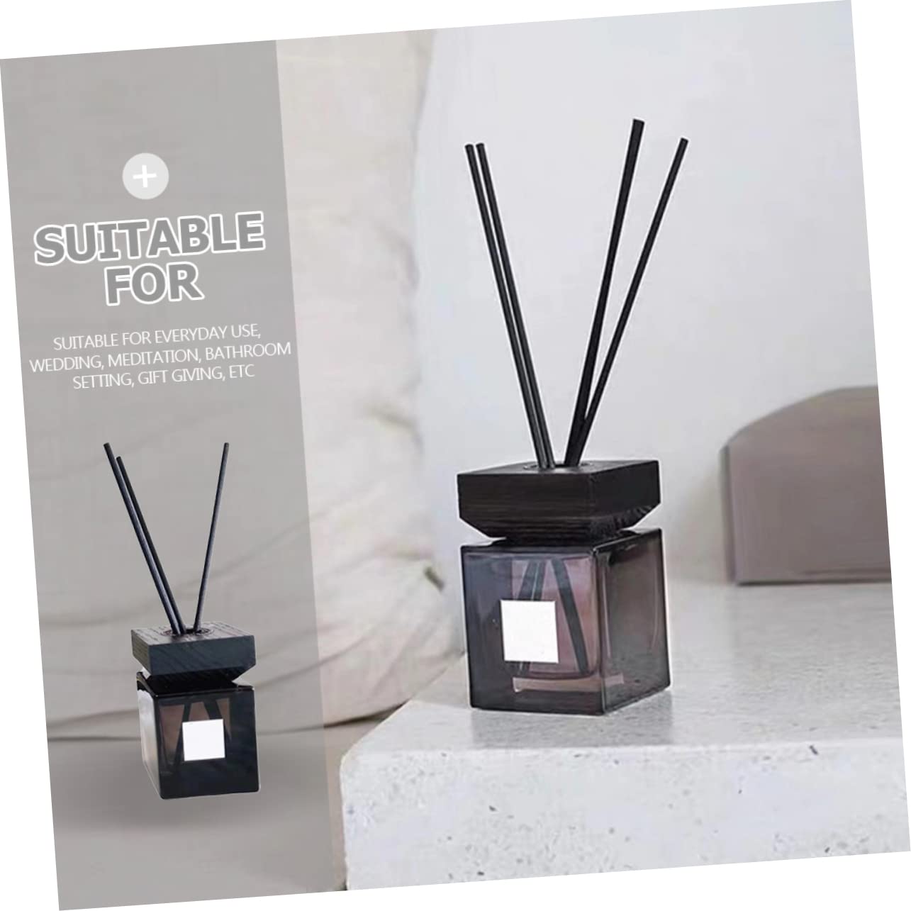 Diffusore in Vetro per Aromaterapia 200 Ml Coperchio in Legno e Bastoncini in Rattan, Flacone di Profumo Elegante per Casa, Bagno e Ufficio, Set Diffusori Oli Essenziali