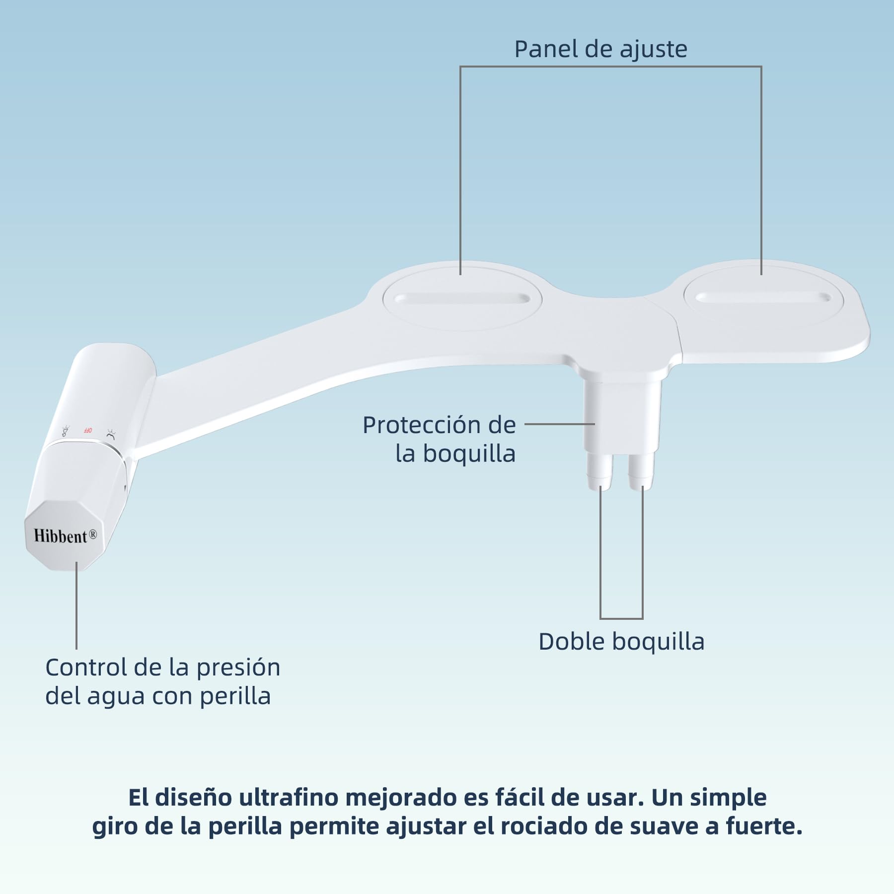 Hibbent Bidé de agua fría Ultra-Slim, accesorio de bidé para inodoro con doble boquilla no eléctrica, presión ajustable, fácil de instalar y usar