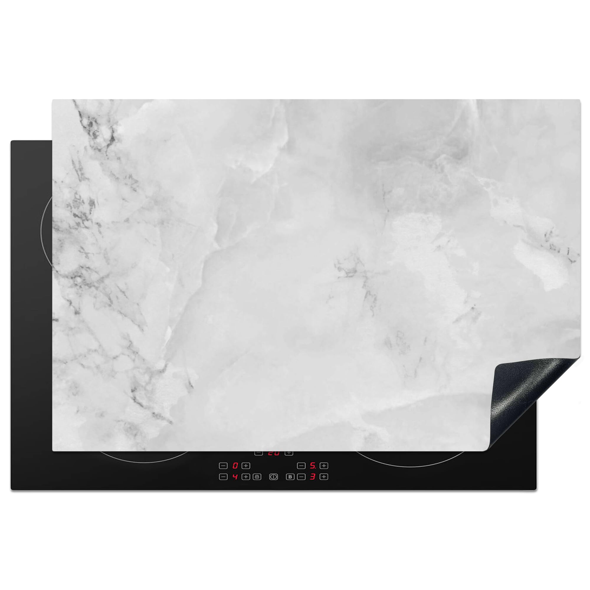 KitchenYeah© Induction Hob Protector Mat 20.1"x30.3" / 77x51 cm Stove Cap Top Cover Kitchen Cooker Covers for Electric Hobs Vinyl Marble - Stone - White - Grey - Marble Look