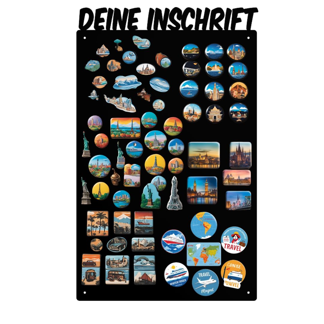 Magnettafel - Personalisierbare Magnetische Pinnwand 80x50 cm aus Stahl - beschreibbar - ideal für Magnete und Notizen - inkl. Montageset - Schwarz