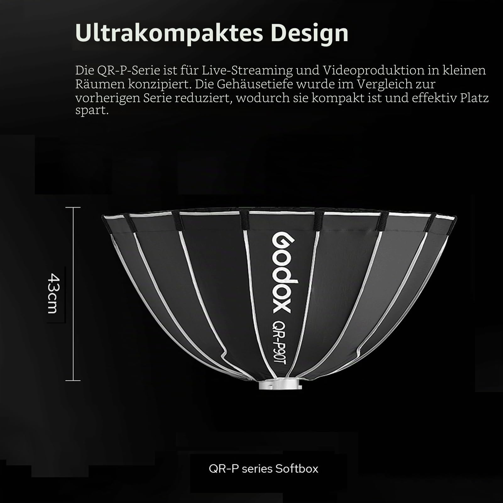 Godox QR-P90T 90 cm/35,4 Zoll parabolische Tiefe Softbox, Schnellverschluss, Faltbare Softbox mit Standard-Bowens-Halterung und Diffusoren für Blitzgerät Speedlite Dauerlicht Fotografie Porträt
