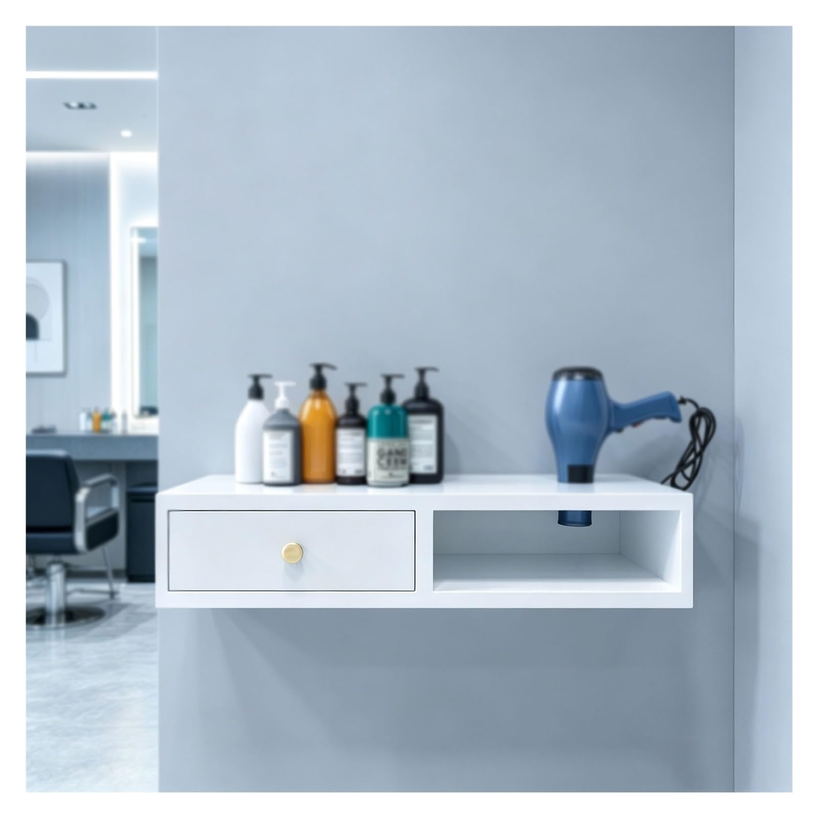 Wandregal Friseur, Werkbank Mit Schublade, Mit Halterung Für Haartrockner, Friseurmöbel Wandmontage, Für Viele Bereiche Geeignet(White,27.5x10.2x5.9in)