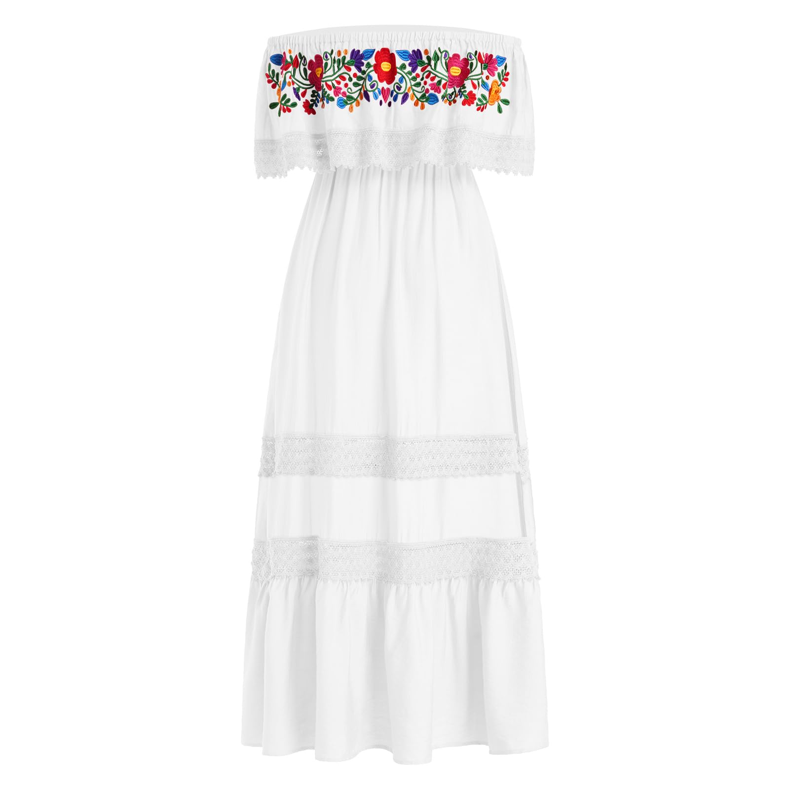 Abiti messicani da donna tradizionali spalle scoperte ricamo floreale Cinco de Mayo Fiesta Party Maxi abito lungo