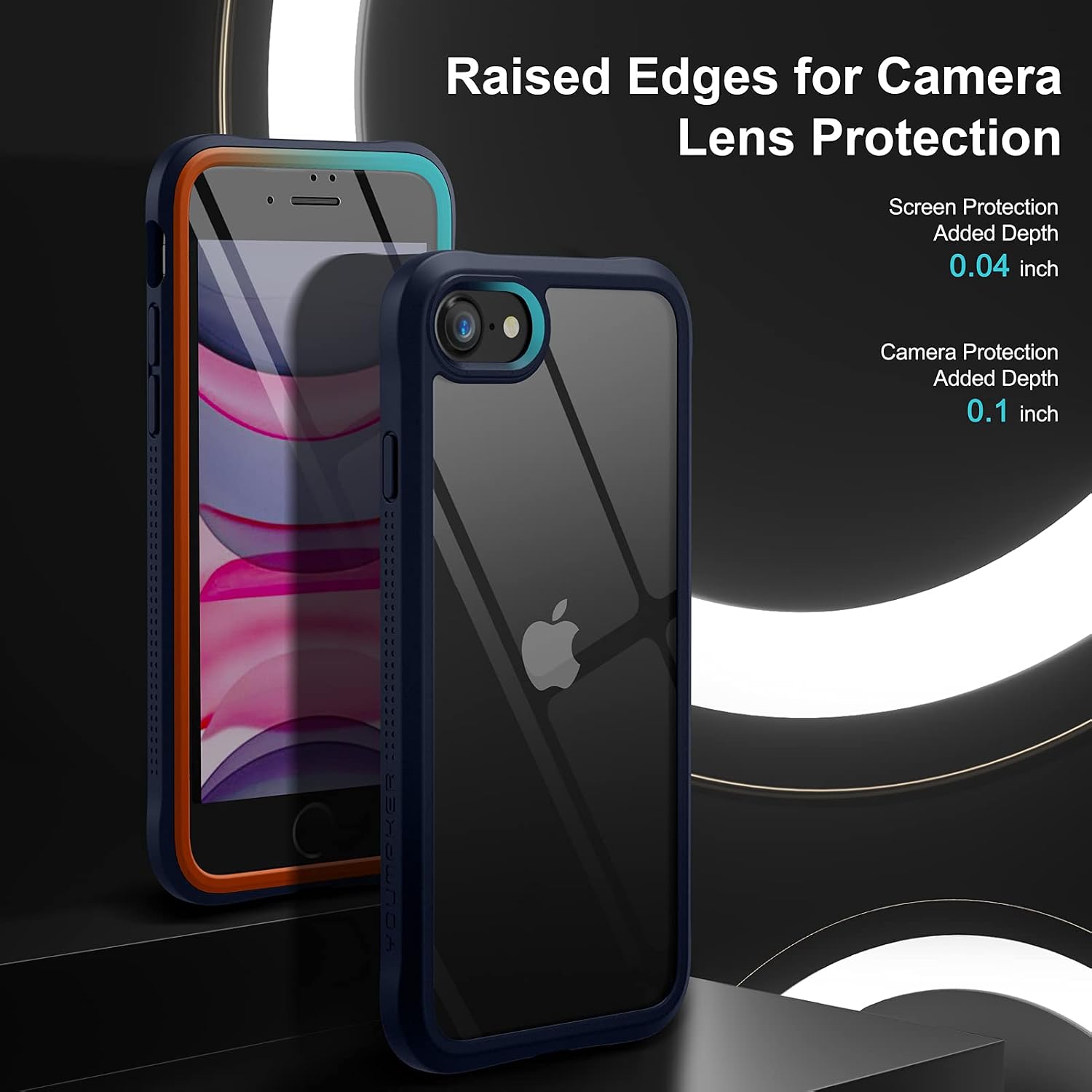 YOUMAKER Janus Designed for iPhone SE 2020 Case/iPhone 8 Case/iPhone 7 Case with Built-in Tempered Glass Screen Protector & Anti-Scratch Clear Back Full Body Slim Fit Protective Case 4.7 Inch-Blue