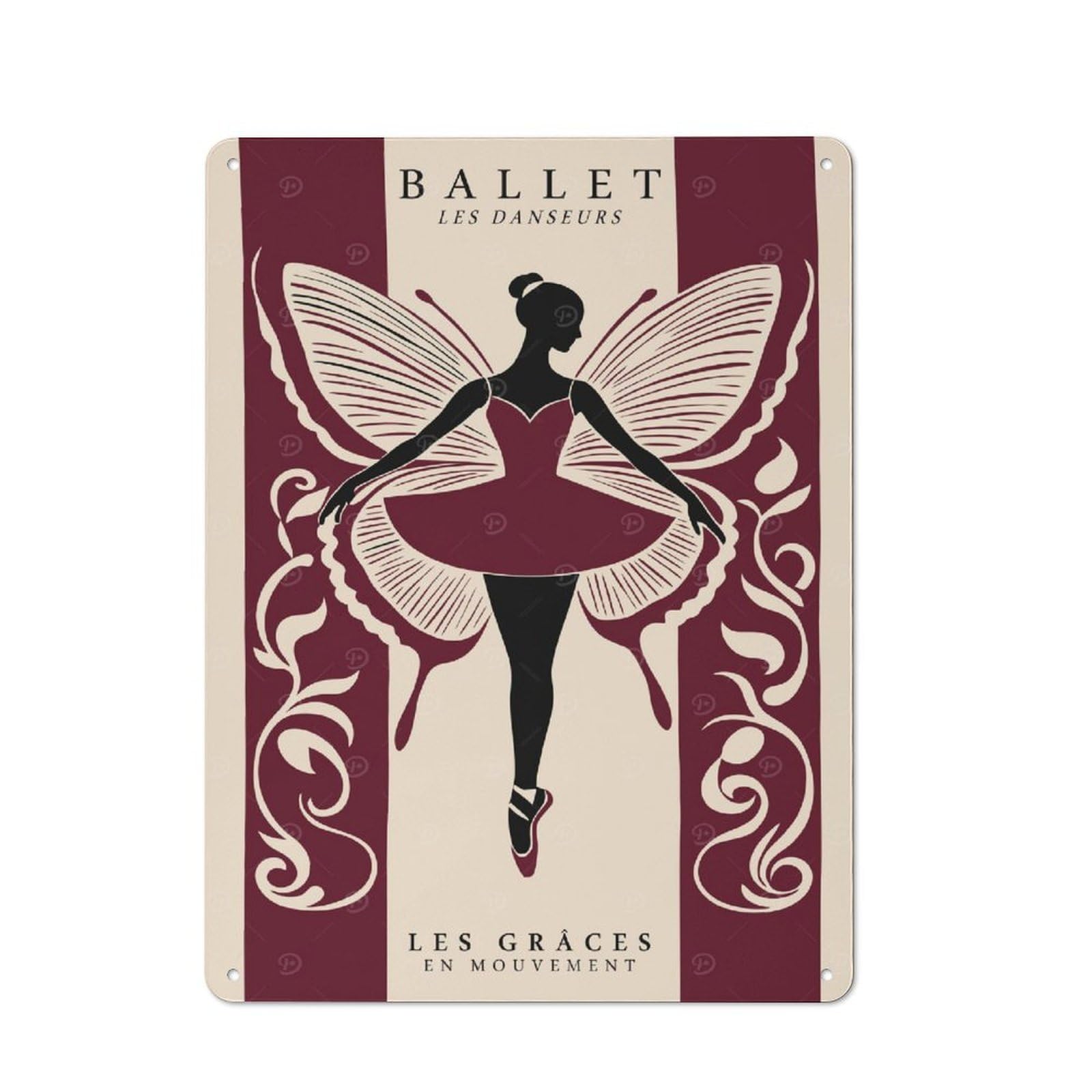 Junmoney Style-16 Ballet Dancer With Butterfly Wings Rustic Tin Sign 40X30cm For Garden Room Or Summerhouse, For An Autumn Wall Display In Garden Room And Summerhouse