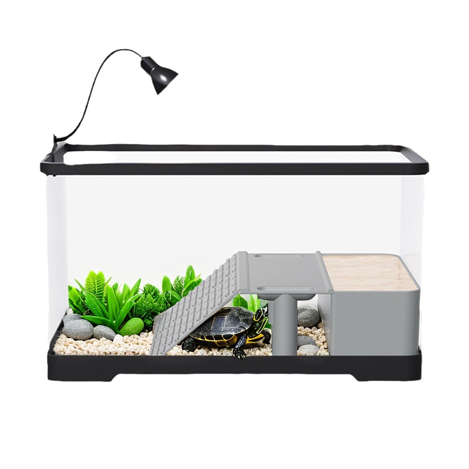 40cm Acrylic Turtle Tank Kit – Complete Starter Habitat with Basking Platform, Heat Lamp, USB LED Light & Accessories – Ideal for Small Turtles, Terrapins, Tortoises & Reptiles