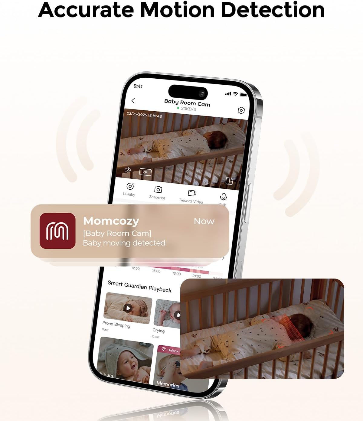 Momcozy Smart Baby Monitor, 2K HD Contact-Free Baby Camera, Table & Floor Stand, AI-Powered Notifications for Cry & Sound & Motion, Sleep Activity Log, 2-Way Audio, Night Vision, 2.4/5GHz WiFi, BM08 4 6161YIkIVIL. AC SL1468