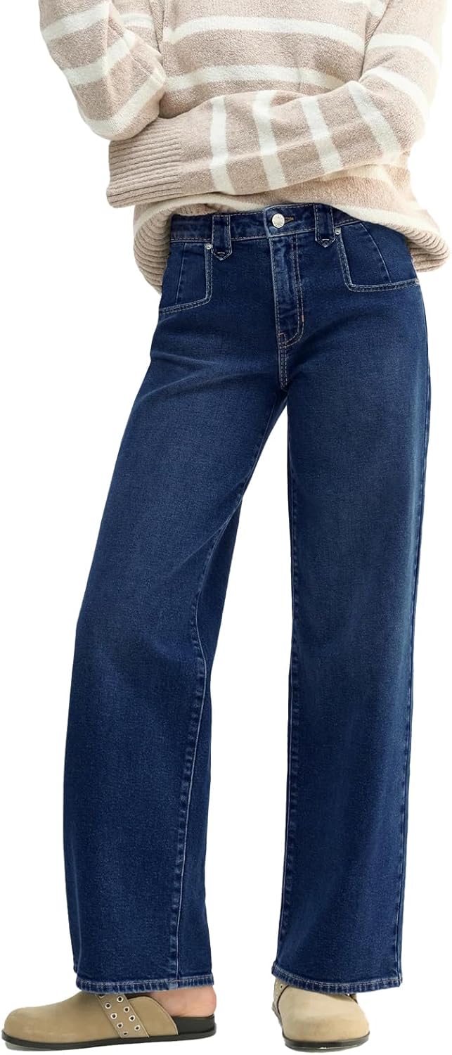 EMMIOL 047 Mid Rise Straight Leg Womens Baggy Jeans, Y2K Boyfriend Wide Leg Cute Trendy Loose Fit Denim Pants Stretch