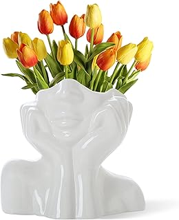 CEMABT Face Vase, Flower Vase, Desk Decor, Ceramic Body Vase, Female Shape, Ideal Shelf, Modern Farmhouse Table, Small Cute Bookcase, Half Face (Style-C)