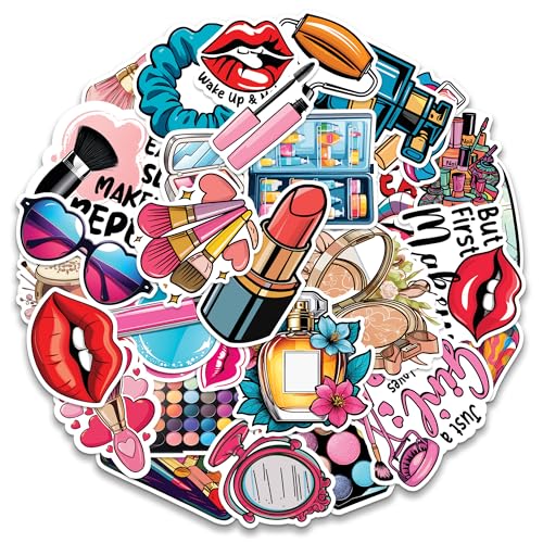 MONIZY Lady Makeup Tool Stickers 50 Pieces Vinyl Waterproof Decal for Laptop Water Bottle Phone Car Window Bike Motorcycle Stakeboard Scrapbook Cosmetics Sticker Gifts