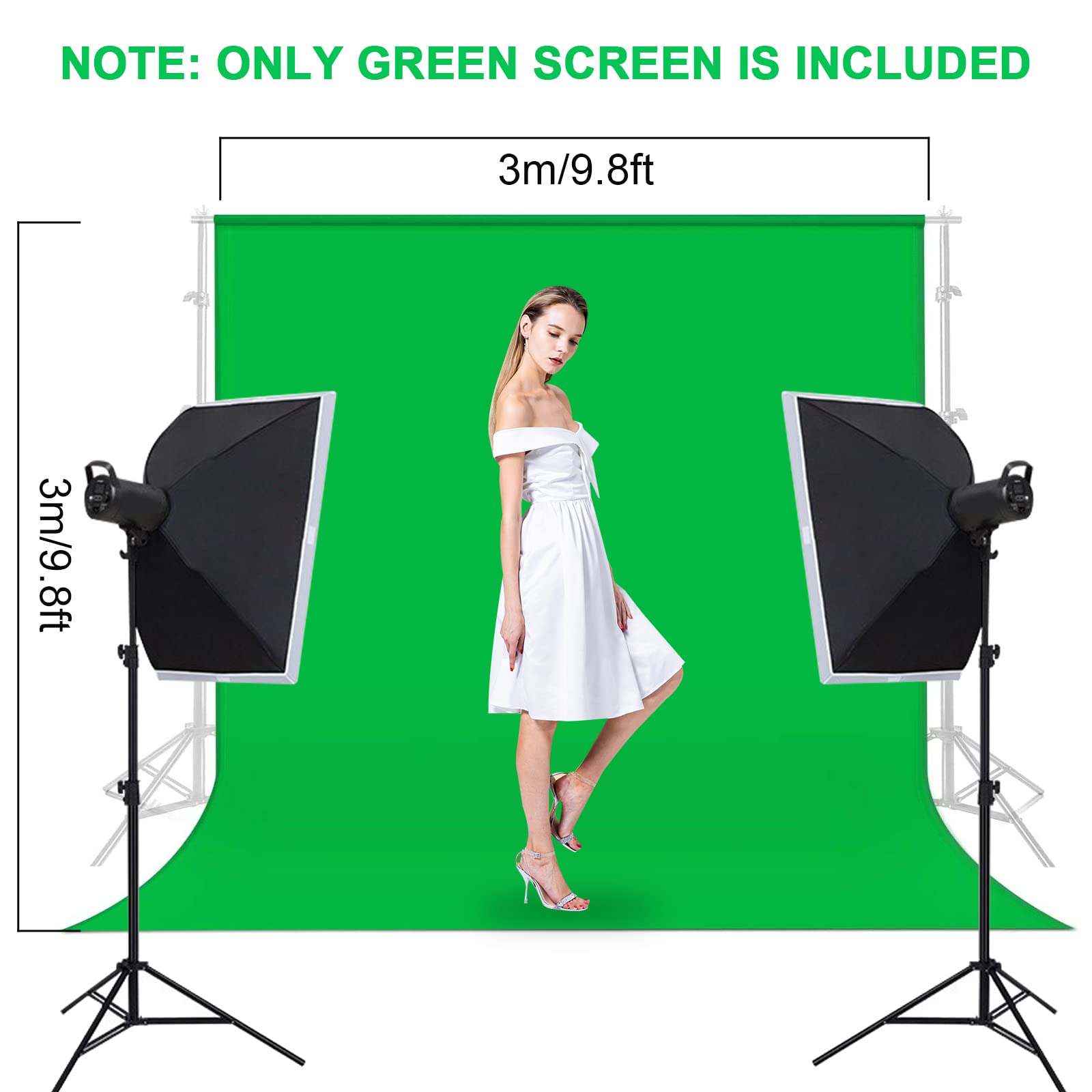 Croma Verde, Orthland 3 x 3M / 9.84 x 9.84 ft Fondo Fotografia con 3 Clips, Green Screen Pantalla Verde de Pantalla Plegable para Fotografía, Video y Televisión Chroma