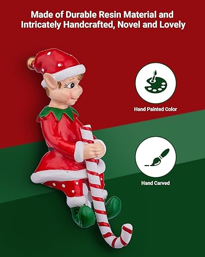 Miniatura 2 de Juego de 4 ganchos de elfos pintados a mano para repisa, soportes antideslizantes con peso para chimenea, decoración de interiores para Navidad,