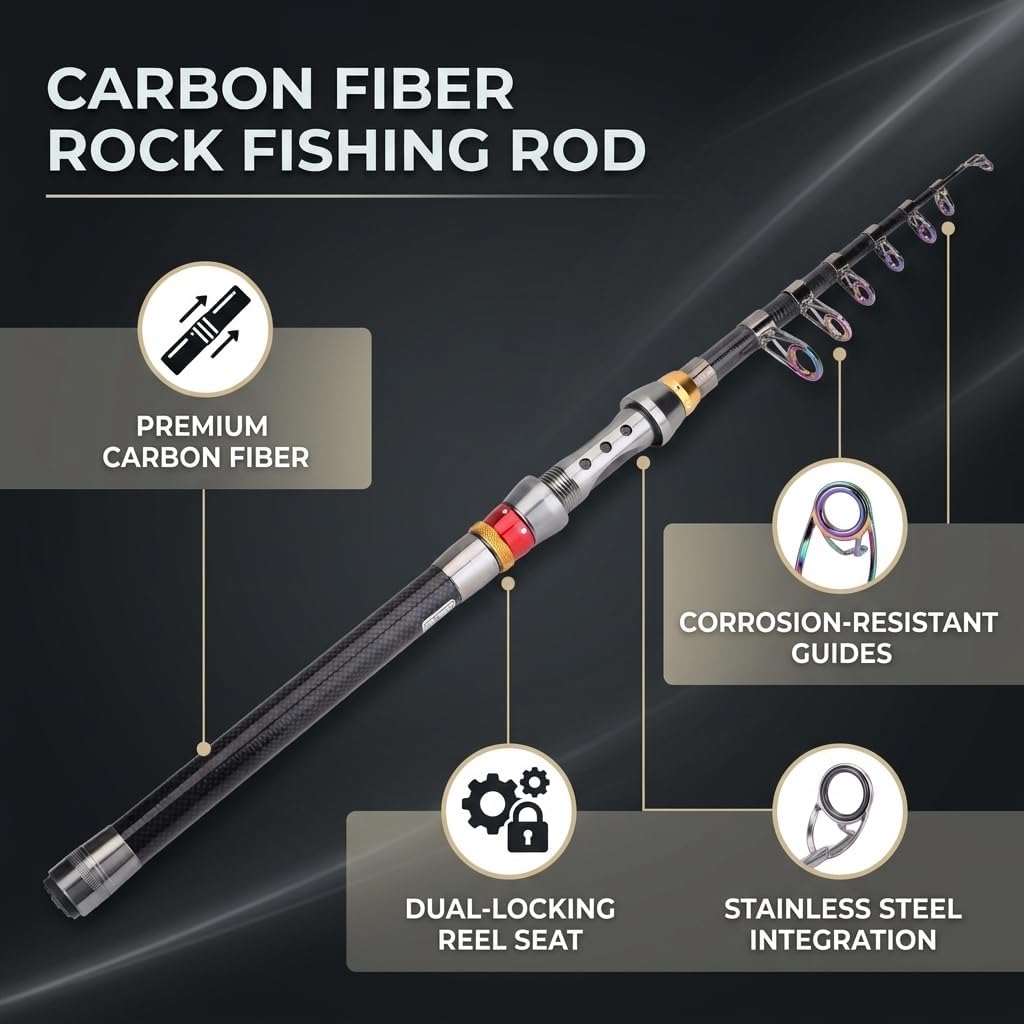 Alomejor Telescopic Fishing Rod,Portable Lightweight Compact,Carbon Fiber Rod for Travelers Campers Fishing Trips Camping Adventures