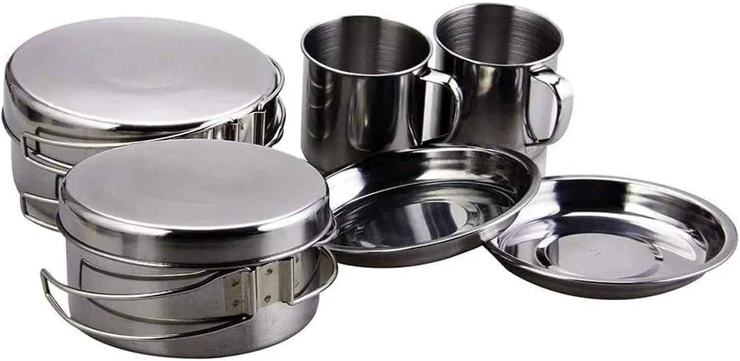 8Pcs Camping Cookware Set - Pot, Pan, Water Cup & Tableware, Portable Mess Kit for Hiking & Picnics
